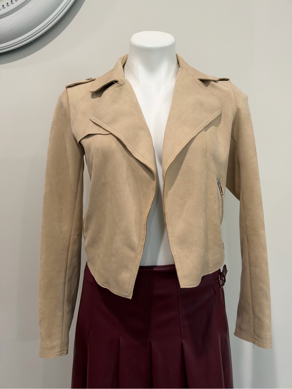 By Anthropologie Tan Beige Faux Suede Moto Jacket - Women size XS